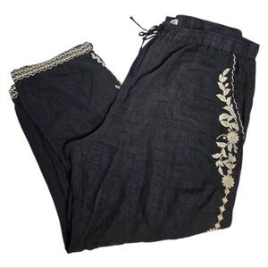 VINTAGE Johnny Was‎ LA black linen embroidered pull on coastal pants XXL